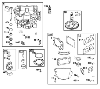Crankcase Cover/Sump Group Diagram and Parts List for 44S977-0031-B5 400000 - 699999 Briggs and Stratton Engine